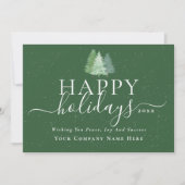 モダンな企業のクリスマスツリーと雪と会社ロゴ シーズンカード (正面)