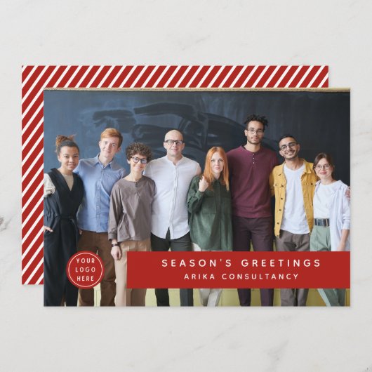 モダンな企業のクリスマスロゴ チーム写真 赤 シーズンカード (正面/裏面)
