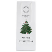 モダンな会社ロゴのクリスマスツリー ワインギフトバッグ (正面)
