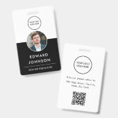 モダンな会社用写真付きIDカード QRコード 社員証 バッジ (正面＆裏面)