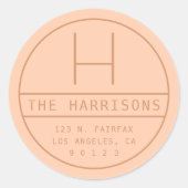 モダンな住所＆イニシャル | ピンク ラウンドシール (正面)