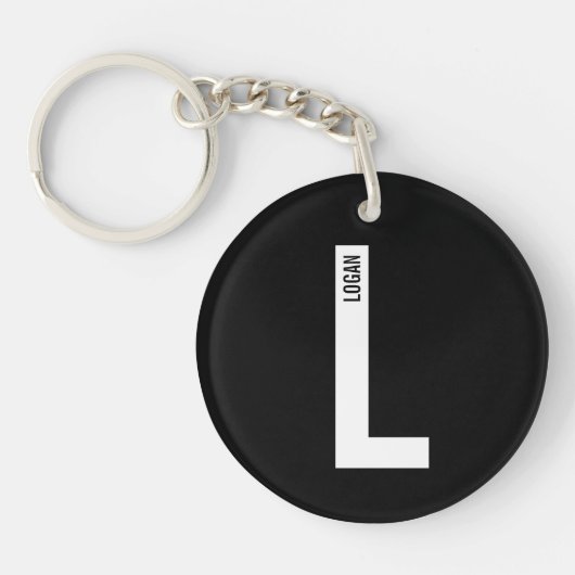 モダンな個人用太字のイニシャルと名前 キーホルダー (正面)