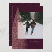 モダンな偽のローズゴールドのクリスマスツリーとプラムの写真 シーズンカード (正面/裏面)