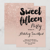 モダンな偽のローズゴールドのグリッタータイポグラフィ Sweet 15 招待状 (正面/裏面)