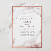 モダンな偽のローズゴールド大理石の誕生日パーティー 招待状 (正面/裏面)