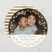 モダンな偽の箔加工ゴールドドットの写真オーナメント 白 シーズンカード (正面/裏面)