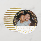 モダンな偽の箔加工 ゴールドドットの写真オーナメント 白 シーズンカード (正面/裏面)