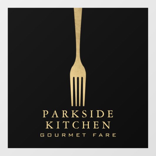 モダンな偽金フォーク レストラン ロゴ(黒地) ウィンドウサイン (シート)