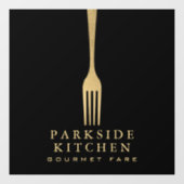 モダンな偽金フォーク レストラン ロゴ（黒背景） ウィンドウサイン (シート)