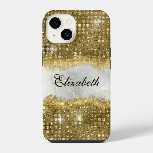 モダンな偽金ラメ大理石モノグラム iPhoneケース (裏面)