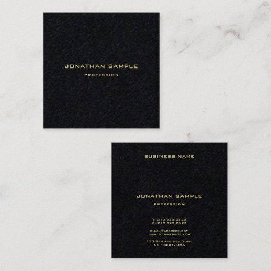 モダンな優れた黒い金ゴールドの文字のエレガントなミニマリスト スクエア名刺 (正面/裏面)