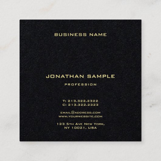 モダンな優れた黒い金ゴールドの文字のエレガントなミニマリスト スクエア名刺 (裏面)