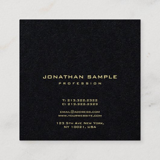 モダンな優れた黒くエレガントな最小主義の金ゴールドの文字 スクエア名刺 (裏面)