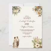 モダンな優雅さを備えたラスティック フローラル ウェディング 招待状 (正面)