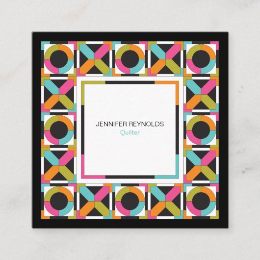 モダンな六角形のキルトパターン スクエア名刺 (正面)