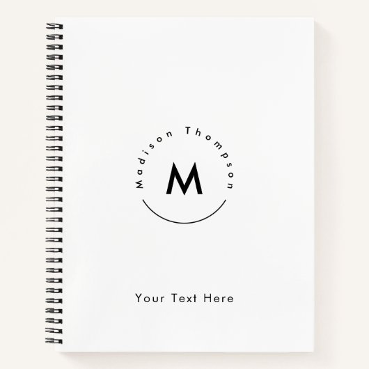 モダンな円形のイニシャル入り個人名ロゴ ノートブック (正面)