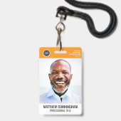 モダンな円形ロゴ  従業員の写真 名前 バーコード バッジ (正面（ネックストラップ付）)