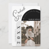 モダンな写真が目立つブラック＆ホワイトのイスラム教の卒業式 招待状 (正面)