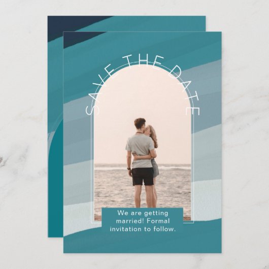 モダンな写真でSave The Dates ウェディング 招待状 (正面/裏面)