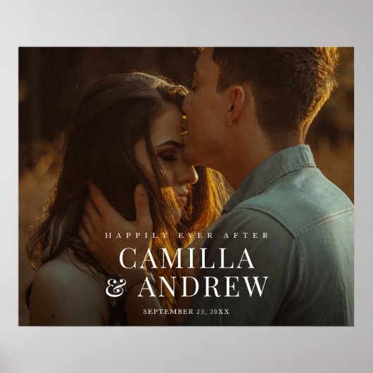 モダンな写真とエレガントな結婚式のウェルカムサイン ポスター (正面)