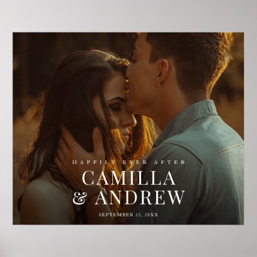 モダンな写真とエレガントな結婚式のウェルカムボード ポスター (正面)