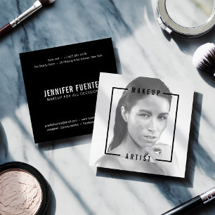 モダンな写真のはっきりしたで黒いタイポグラフィのメーキャップアーティスト スクエア名刺
