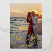 モダンな写真のエレガントな結婚式Save The Date 箔招待状 (正面)