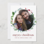 モダンな写真のクリスマスリース アイビーベリー 休日 シーズンカード (正面)