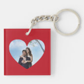 モダンな写真のコラージュのカスタムの赤いハート キーホルダー (裏面)