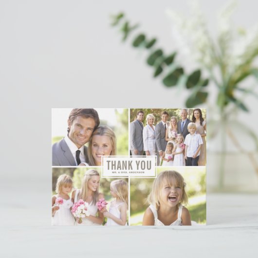 モダンな写真のコラージュの結婚式は郵便はがき感謝していしています ポストカード (スタンド正面)