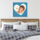 モダンな写真のハート型フレーム 青 男の子 赤ちゃん キャンバスプリント (インサイチュ (寝室))