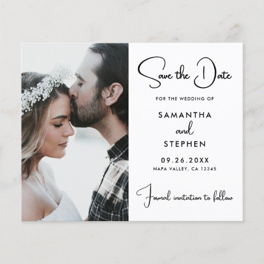 モダンな写真の予算に優しい結婚式延期カード (正面)