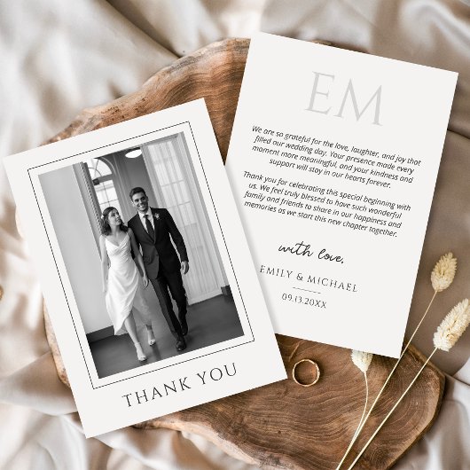 モダンな写真の結婚式の御礼 サンキューカード