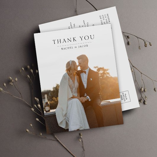 モダンな写真の結婚式の御礼 ポストカード