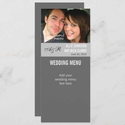 モダンな写真の結婚式メニューカード メニュー (正面/裏面)