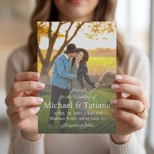モダンな写真の結婚式招待状スクリプトのタイポグラフィ チラシ