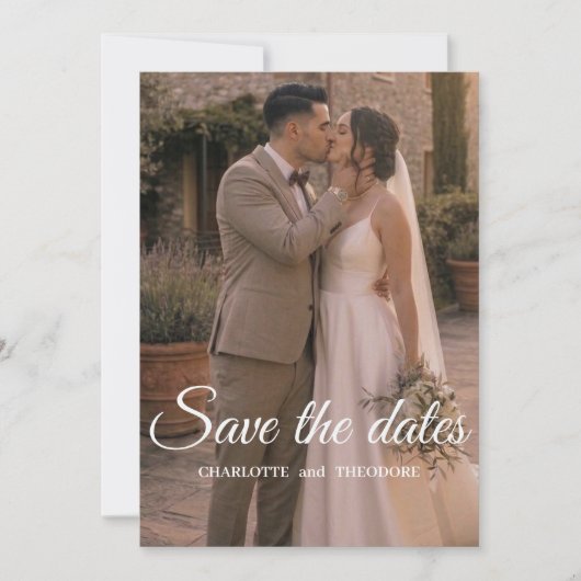 モダンな写真の結婚式日程事前通知 | エレガントな結婚式テンプレート セーブザデート (正面)