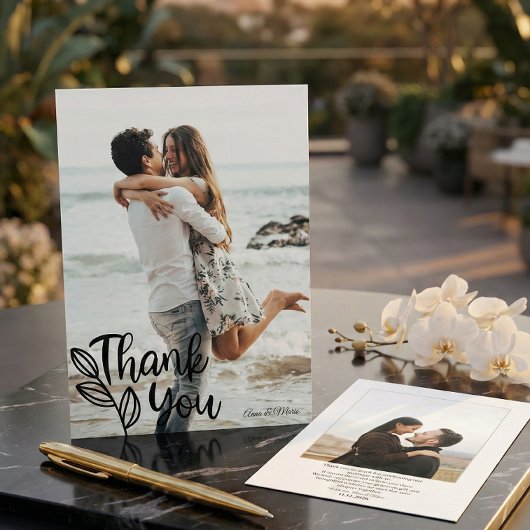 モダンな写真の結婚式 サンクスカード W メモ サンキューカード