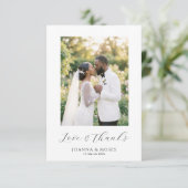 モダンな写真の結婚式 シンプルスクリプト サンキューカード (スタンド正面)