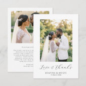 モダンな写真の結婚式 シンプルスクリプト サンキューカード (正面/裏面)
