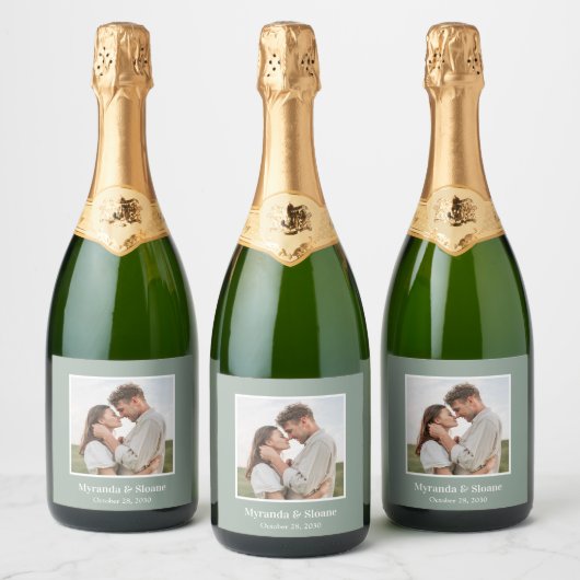 モダンな写真の結婚式 スパークリングワインラベル (ボトル)