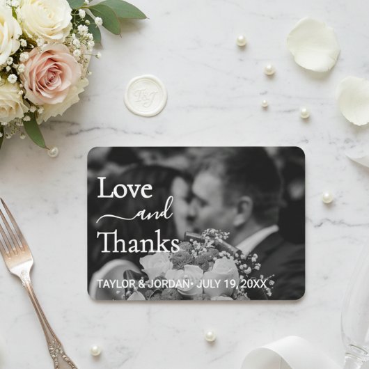 モダンな写真の結婚式|ミニマリストの植物柄フラワー サンキューカード