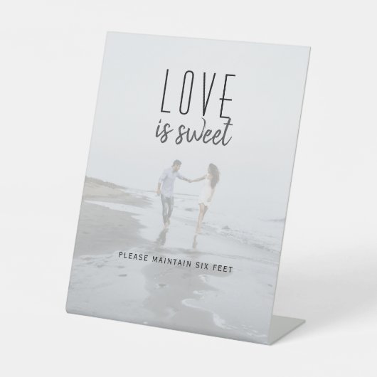 モダンな写真の結婚式"Love is Sweet"サイン 台座サイン (正面)
