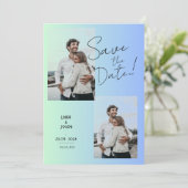 モダンな写真の緑青グラデーションで「Save the Date」 招待状 (スタンド正面)
