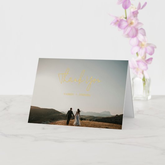 モダンな写真の華やかな結婚式の箔押しお礼カード 箔グリーティングカード (蘭)