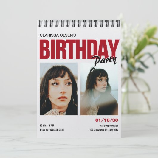 モダンな写真の誕生日 招待状 (スタンド正面)