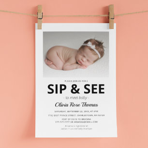 モダンな写真の「Sip And See」パーティー招待状 招待状