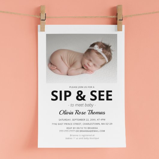 モダンな写真の「Sip And See」パーティー招待状 招待状
