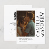 モダンな写真のQRコード付き結婚式招待状 (正面/裏面)