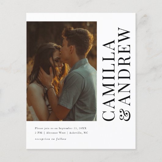 モダンな写真のQRコード付き結婚式招待状 (正面)